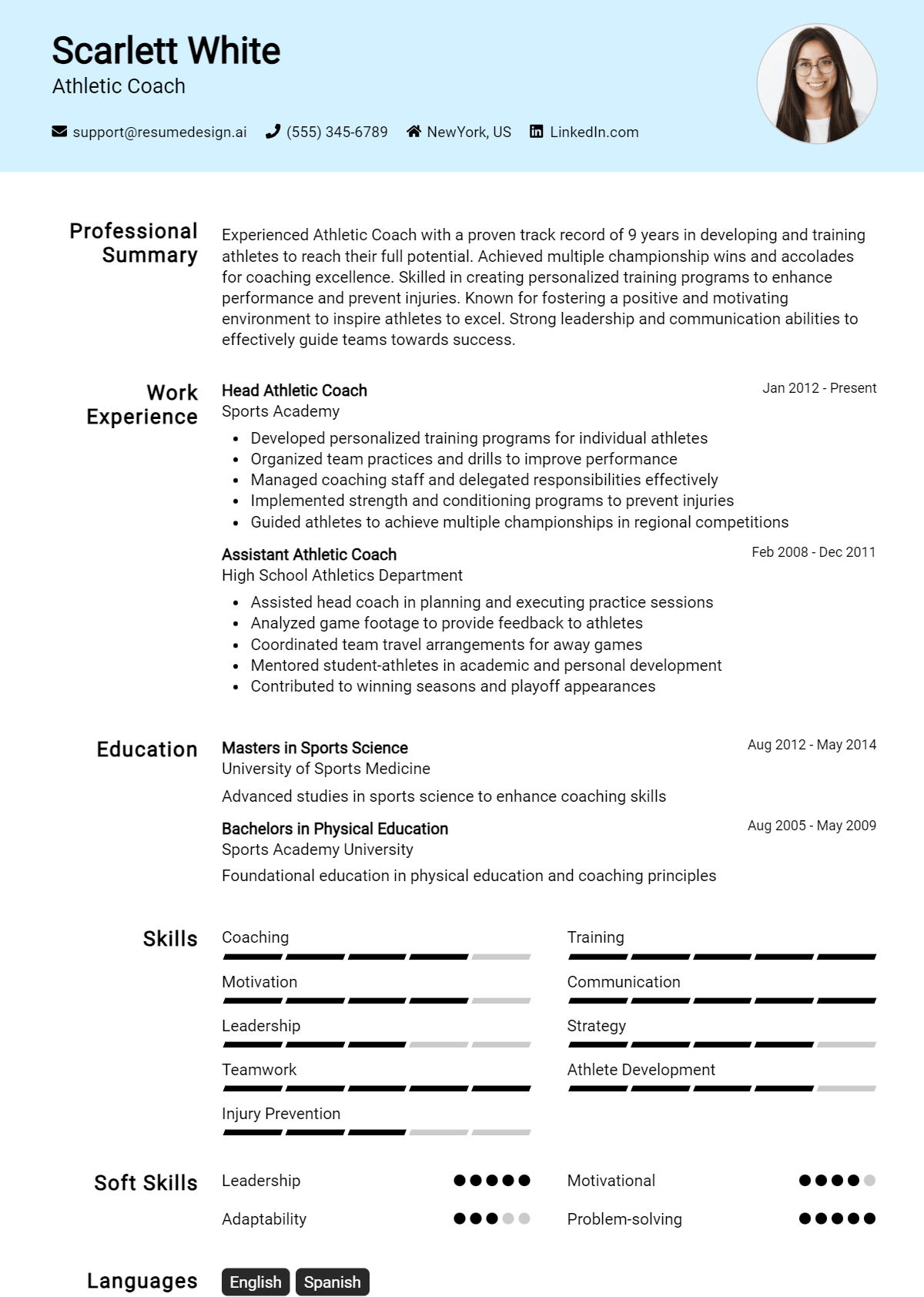 Athletic Coach Resume Example