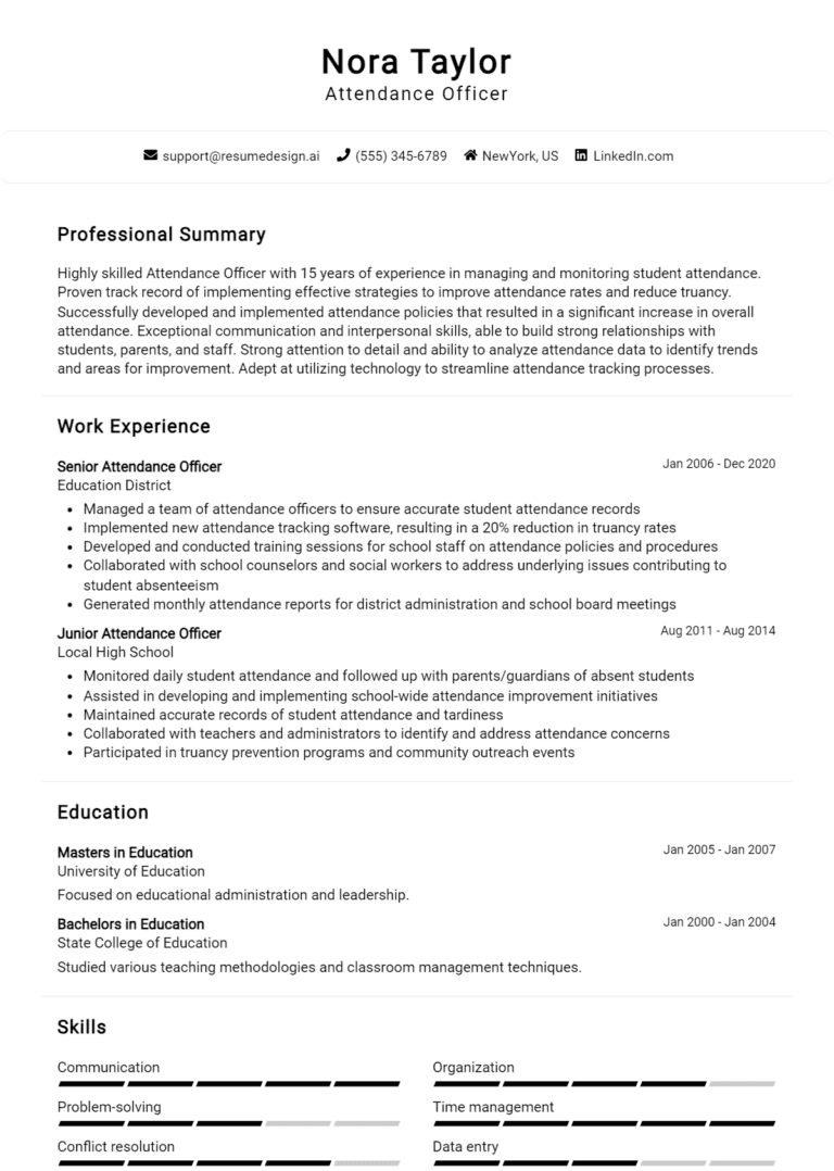 14 Attendance Officer Resume Examples And Templates for 2025