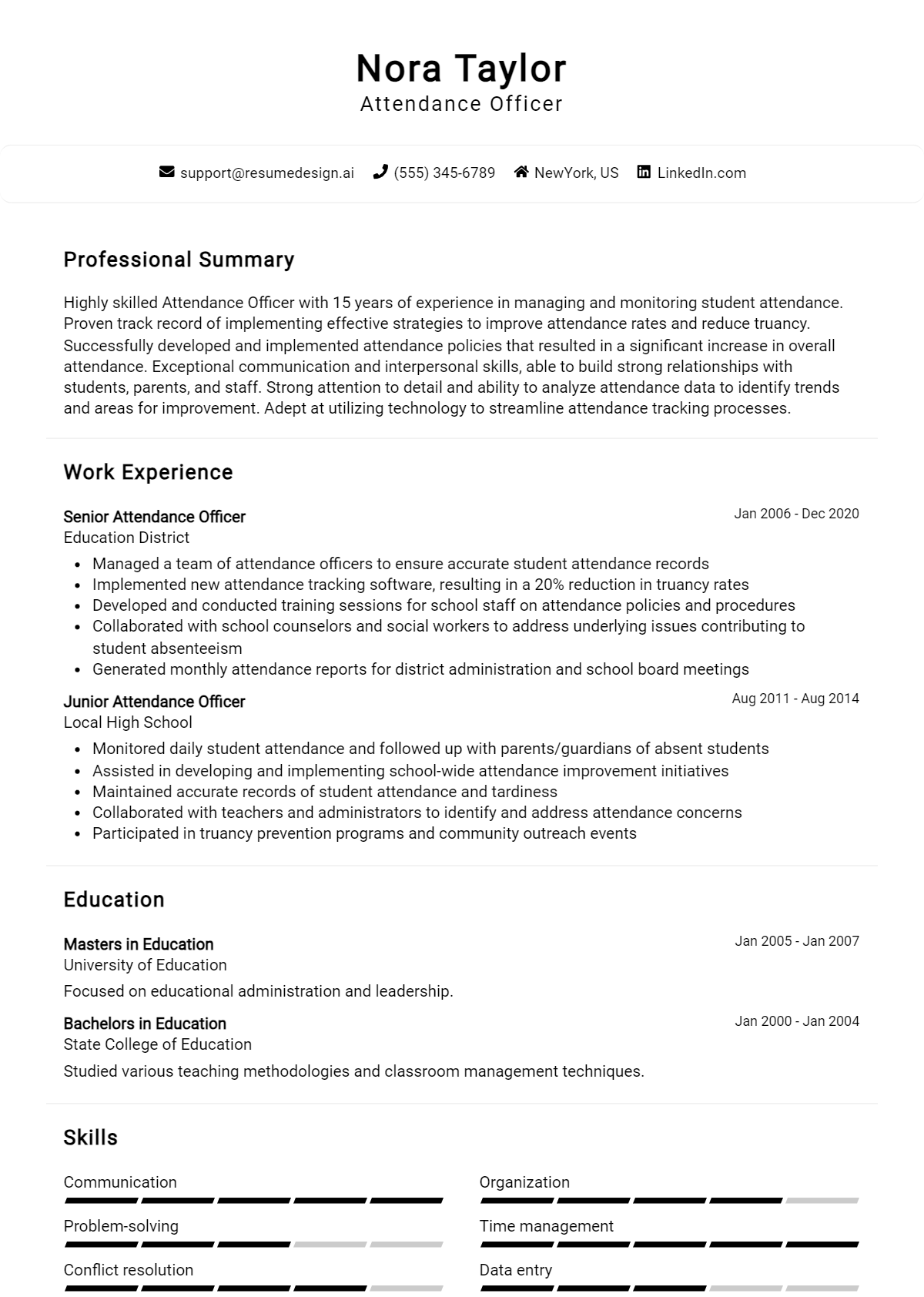 Attendance Officer Resume Example