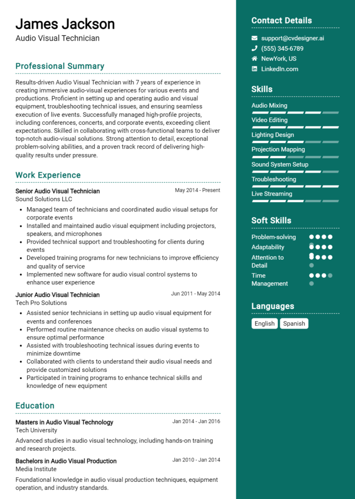 Audio Visual Technician Resume Example