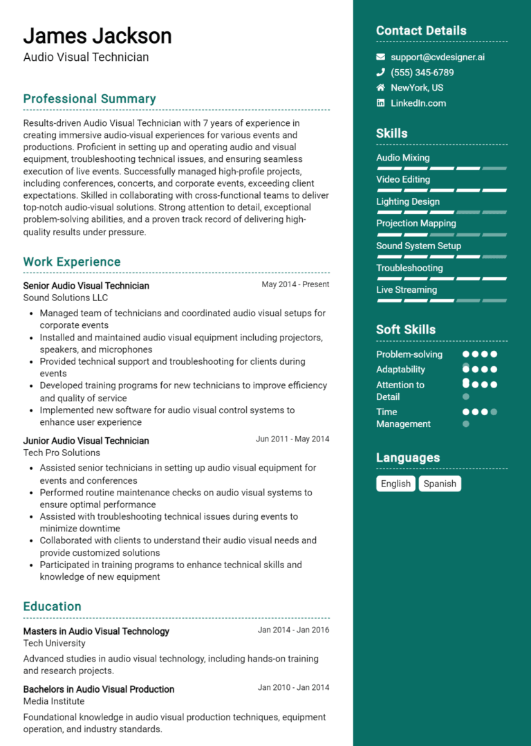 15 Audio-Visual Technician Resume Examples And Templates for 2025