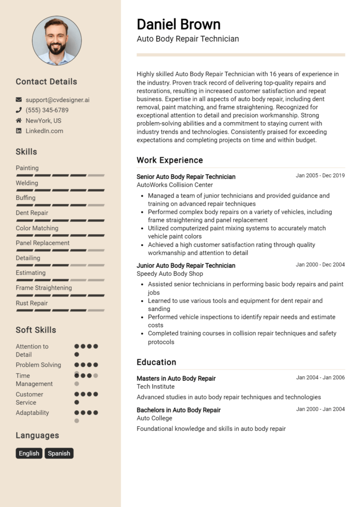 Auto Body Repair Technician Resume Example