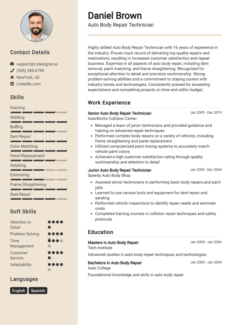 23 Auto Body Repair Technician Resume Examples And Templates for 2025