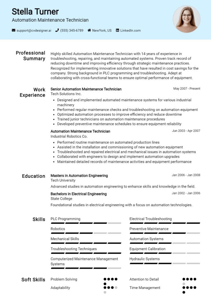 Automation Maintenance Technician Resume Example