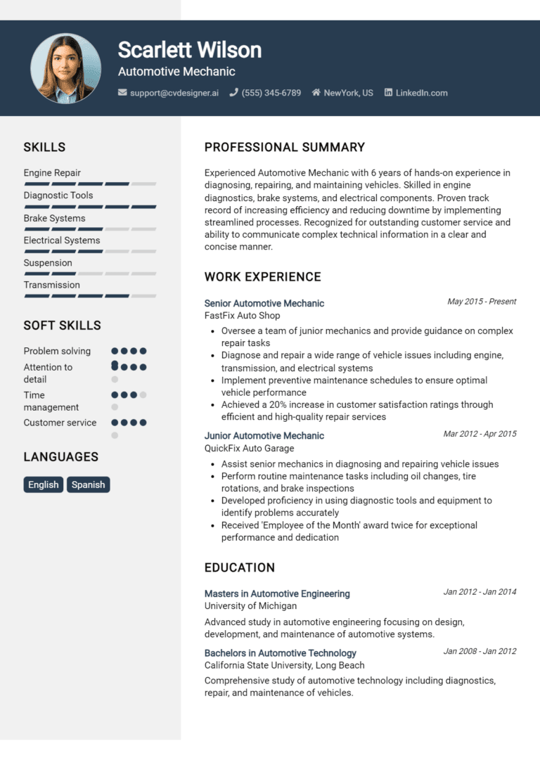 23 Automotive Mechanic Resume Examples And Templates for 2025: Expert Tips