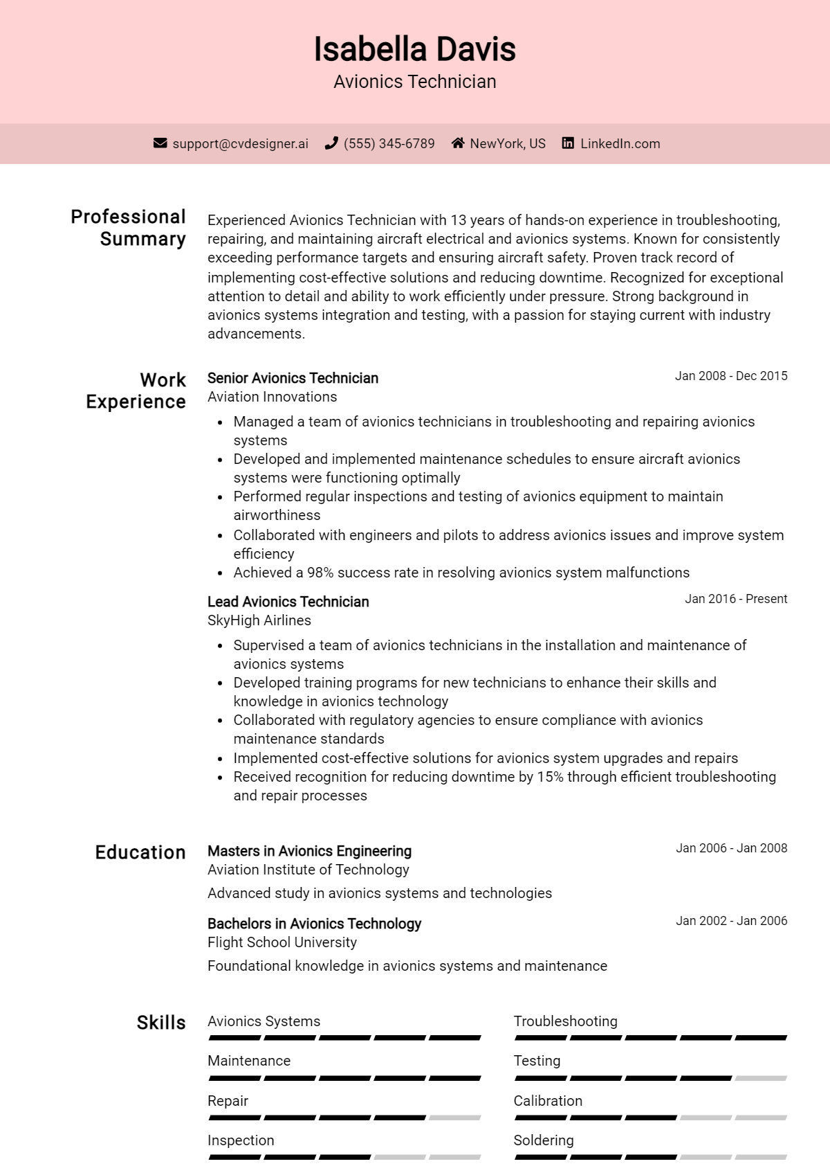 Avionics Technician Resume Example