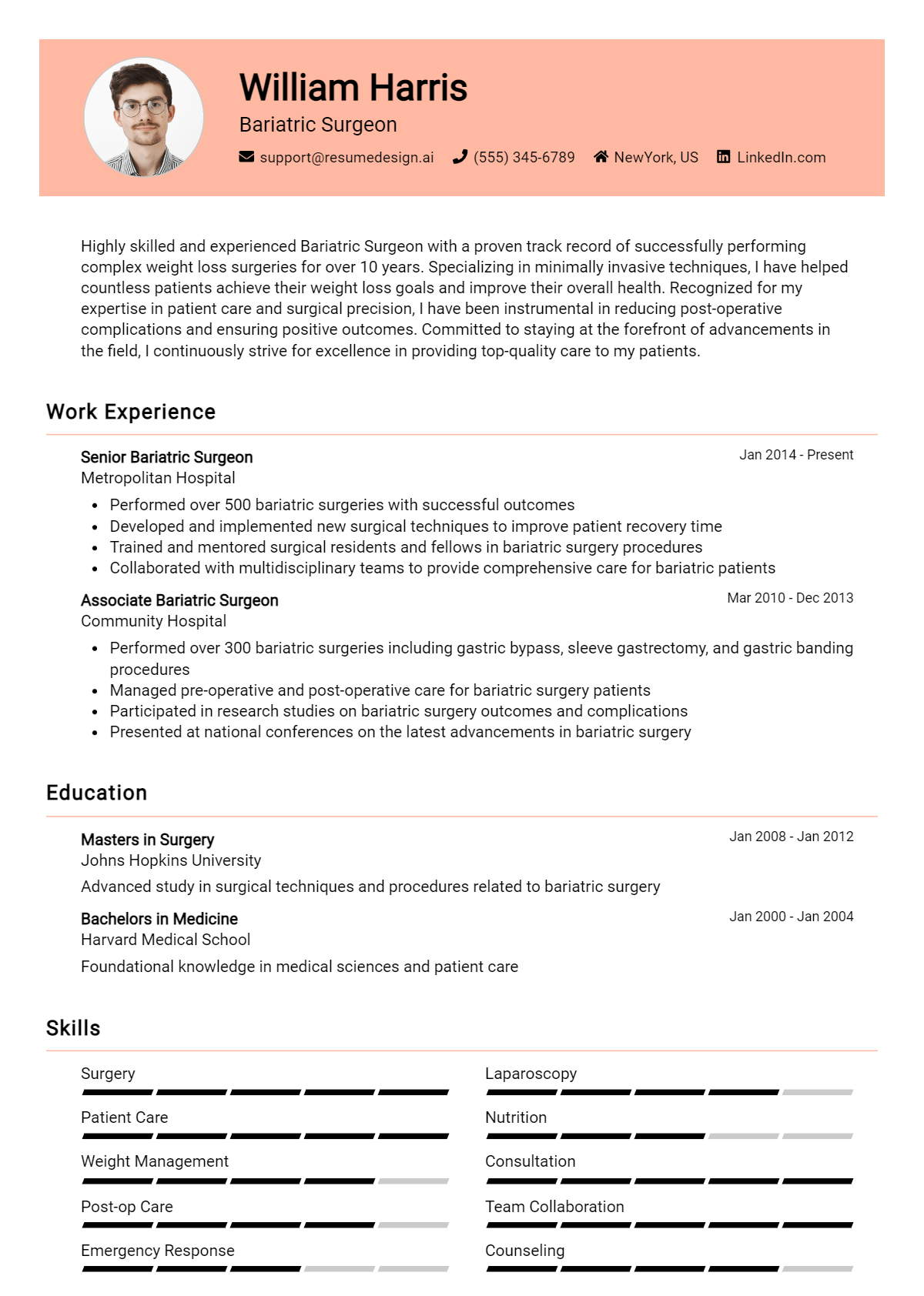 Bariatric Surgeon Resume Example