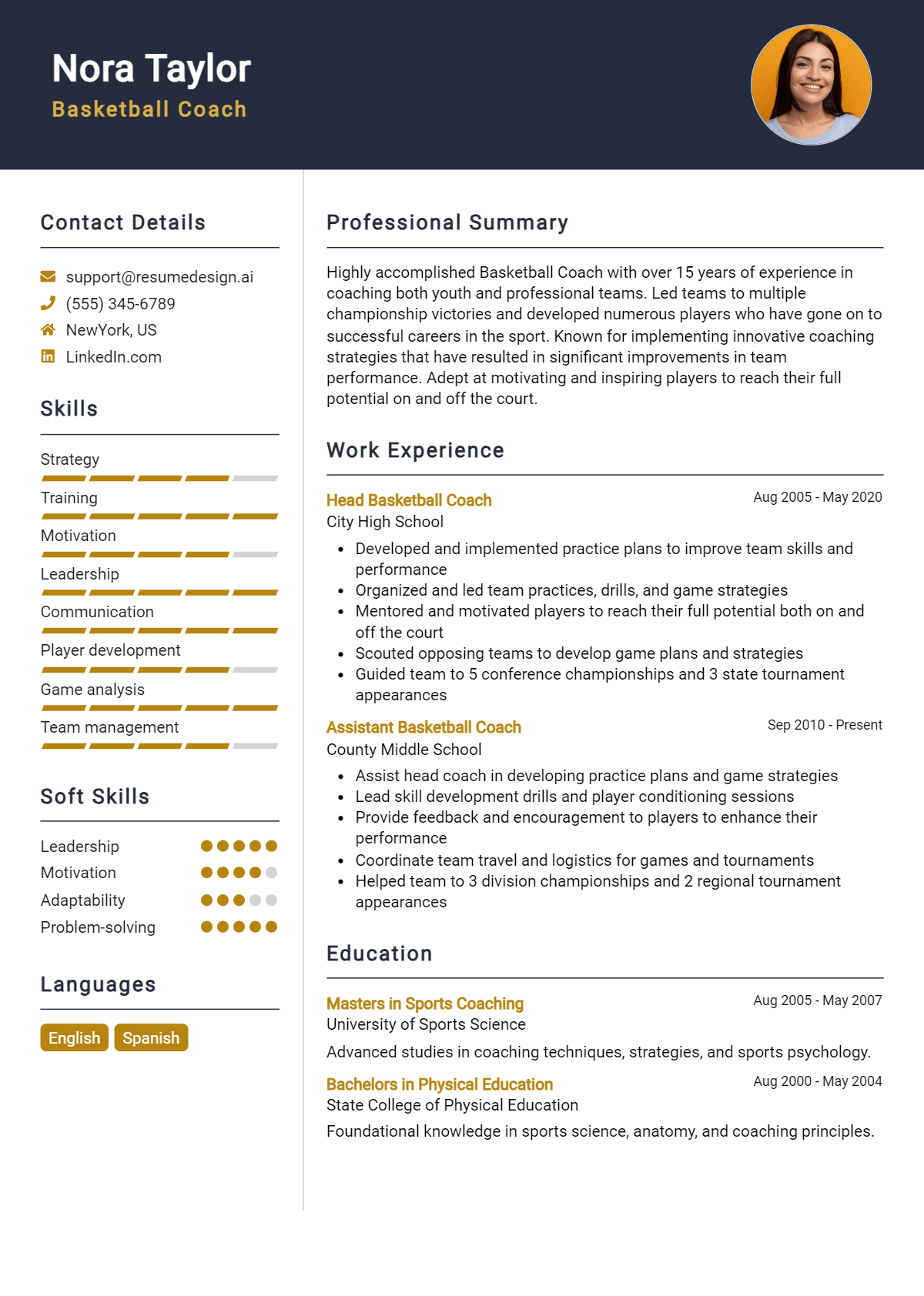 Basketball Coach Resume Example