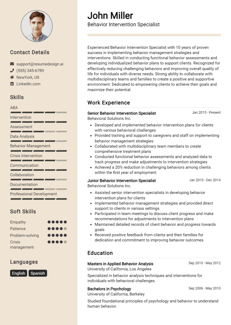15 Behavior Intervention Specialist Resume Examples And Templates for 2025