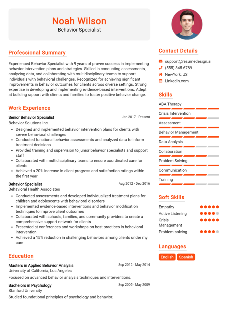 Behavior Specialist Resume Example