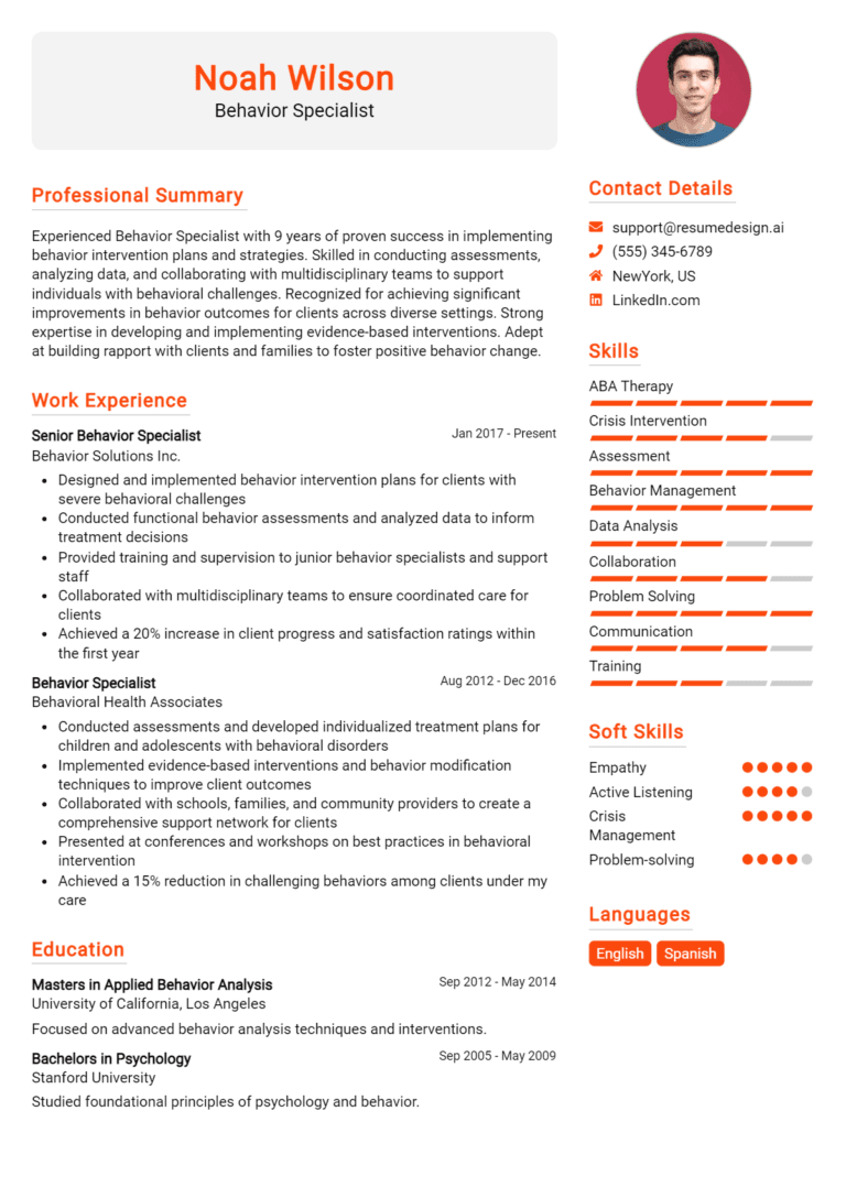 14 Behavior Specialist Resume Examples And Templates for 2025