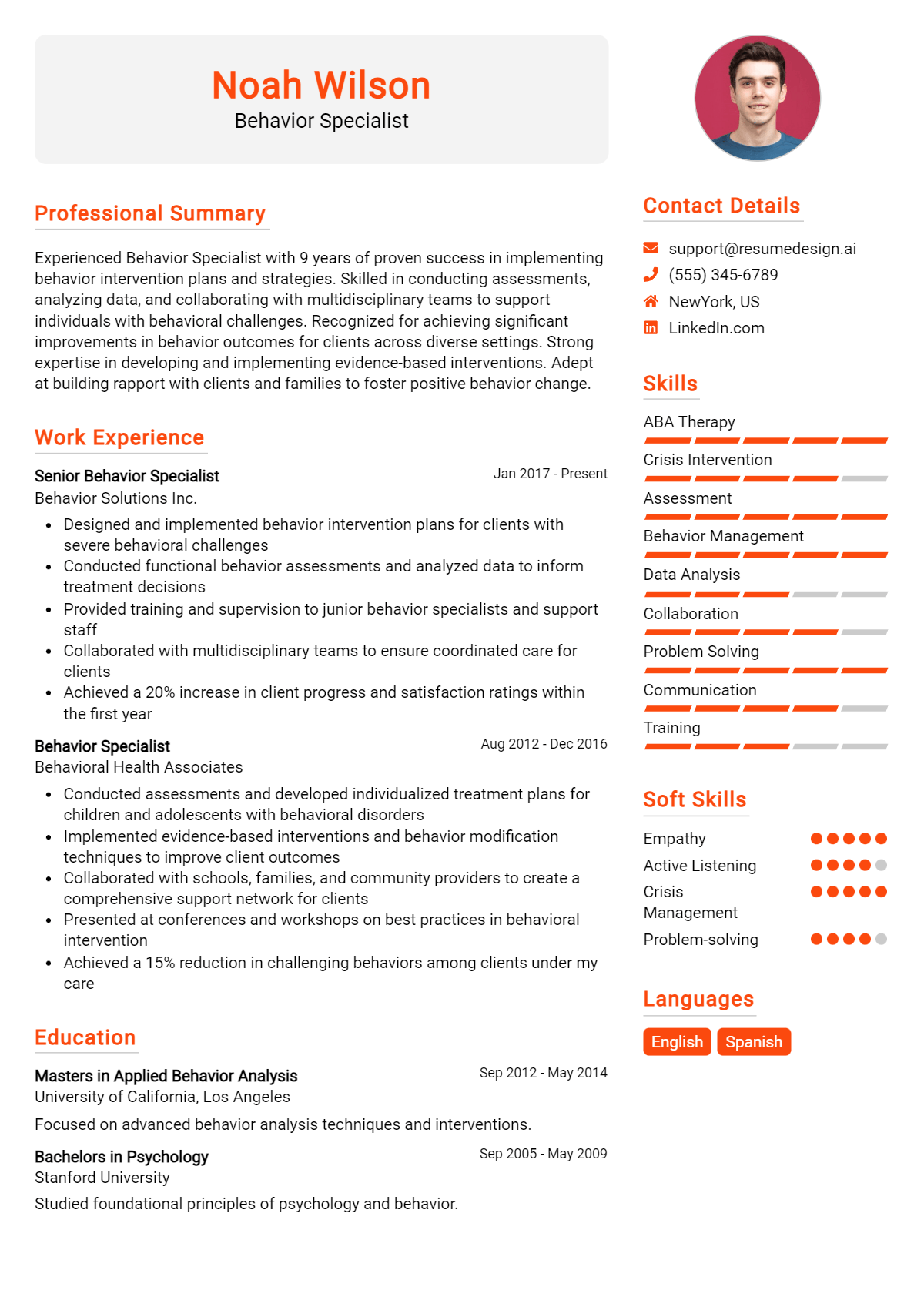 Behavior Specialist Resume Example