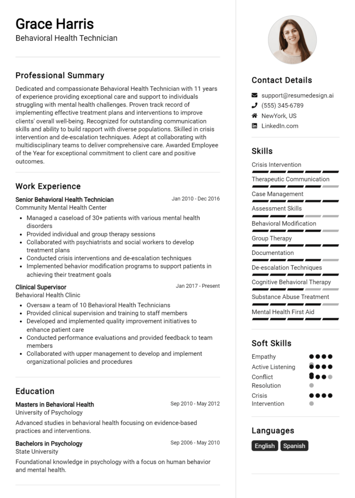 Behavioral Health Technician Resume Example