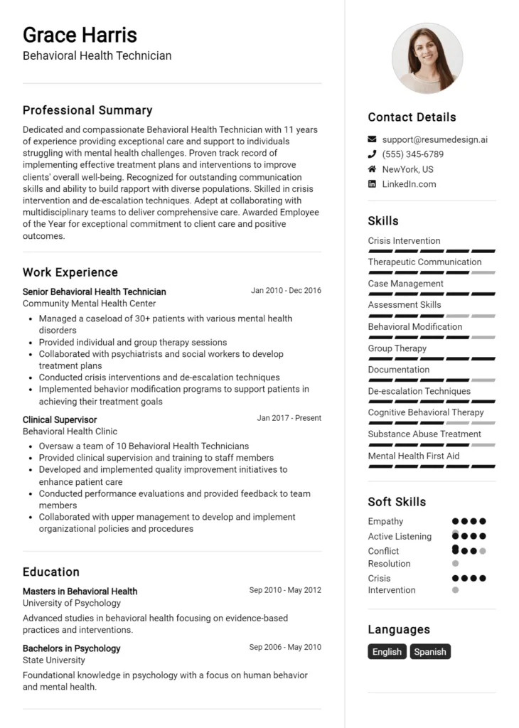 Behavioral Health Technician Resume Example