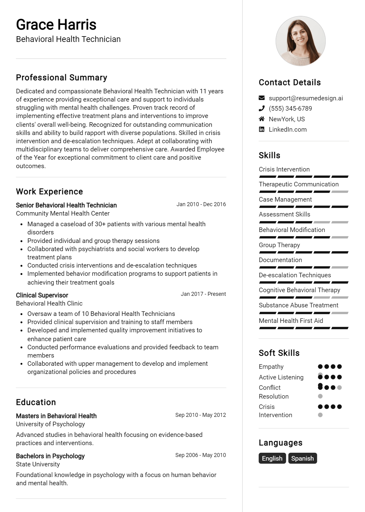 Behavioral Health Technician Resume Example