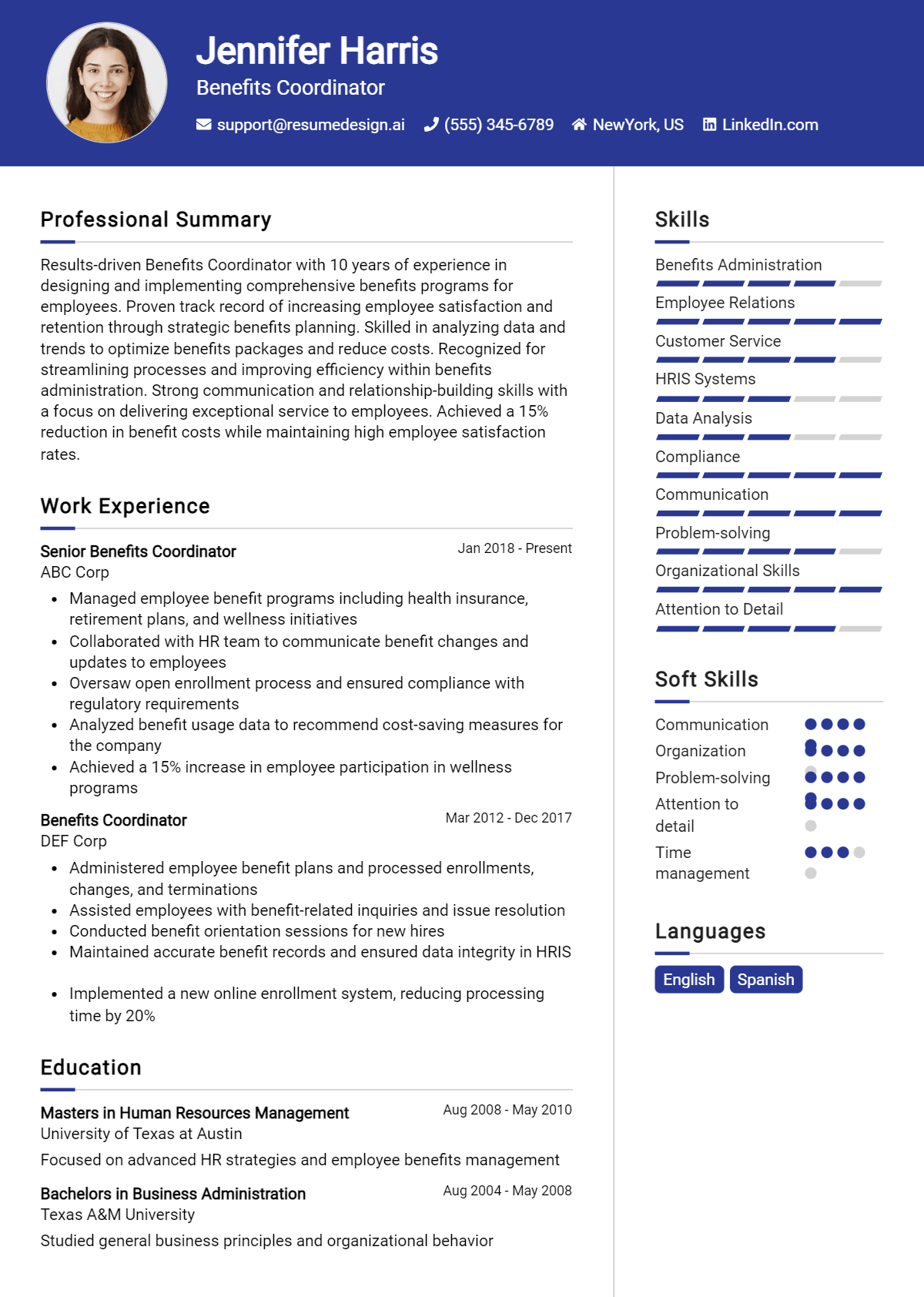 Benefits Coordinator Resume Example