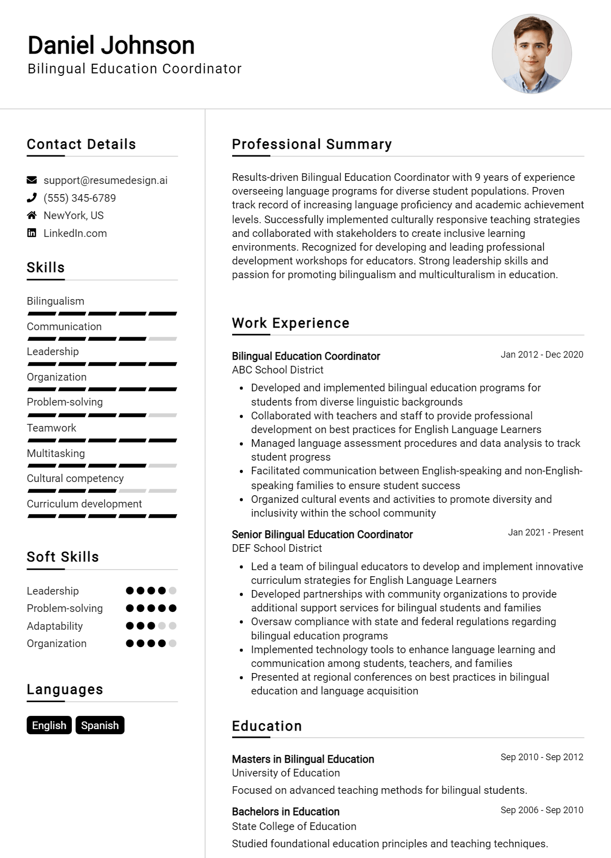 Bilingual Education Coordinator Resume Example