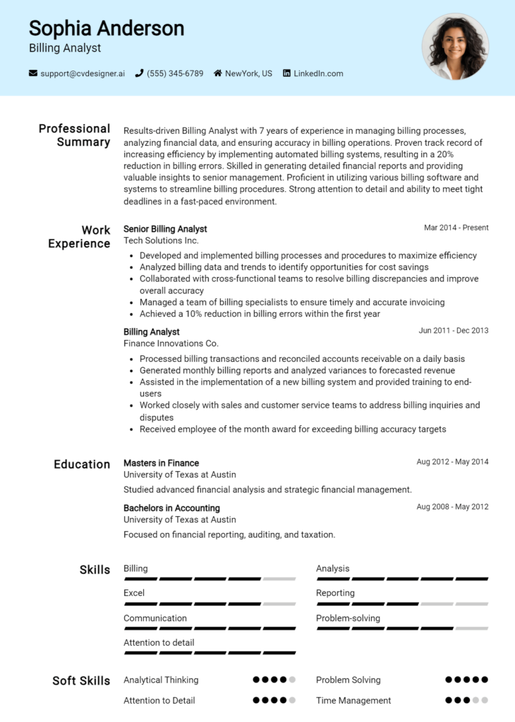 Billing Analyst Resume Example