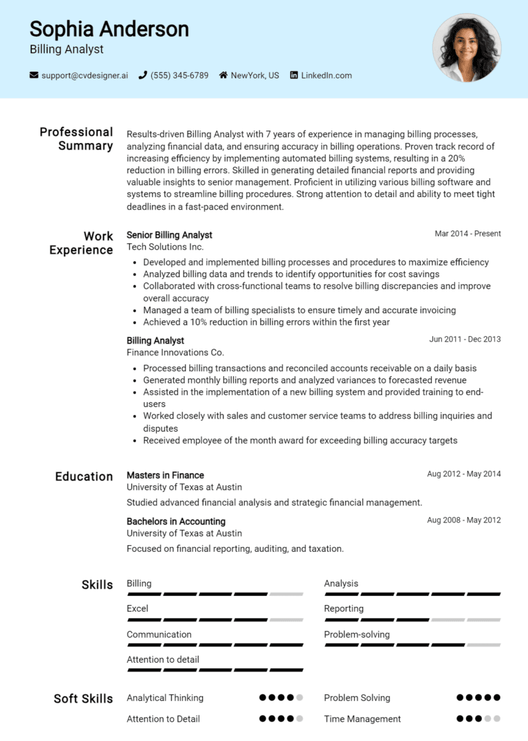 13 Billing Analyst Resume Examples And Templates for 2025