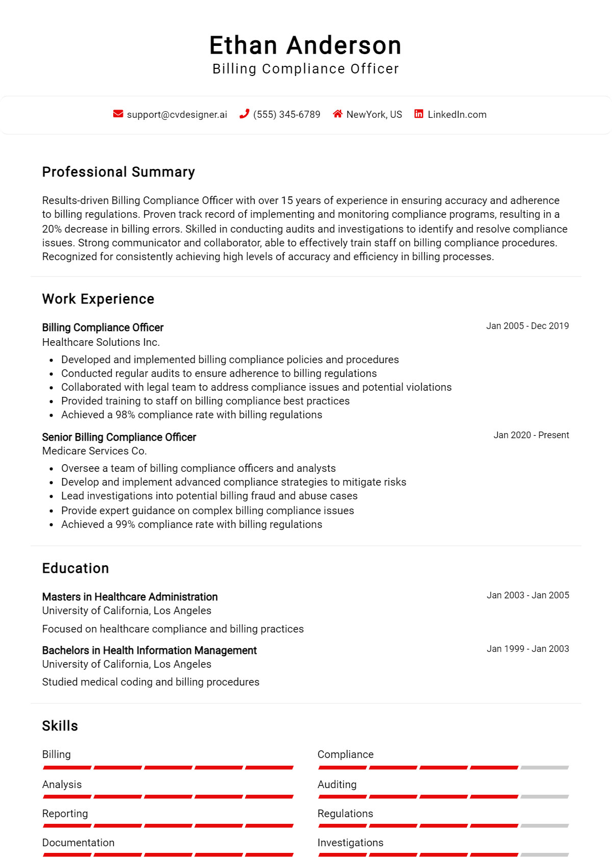 Billing Compliance Officer Resume Example