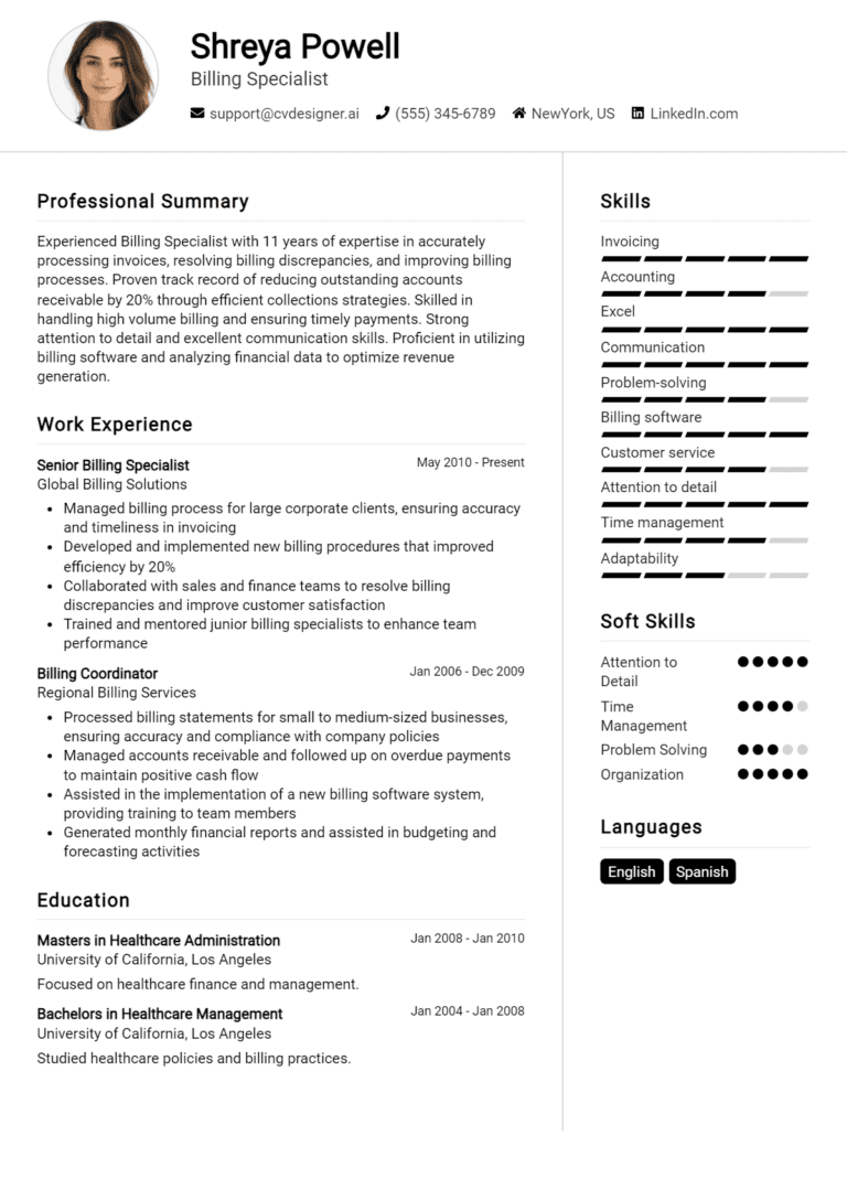 13 Billing Specialist Resume Examples And Templates for 2025