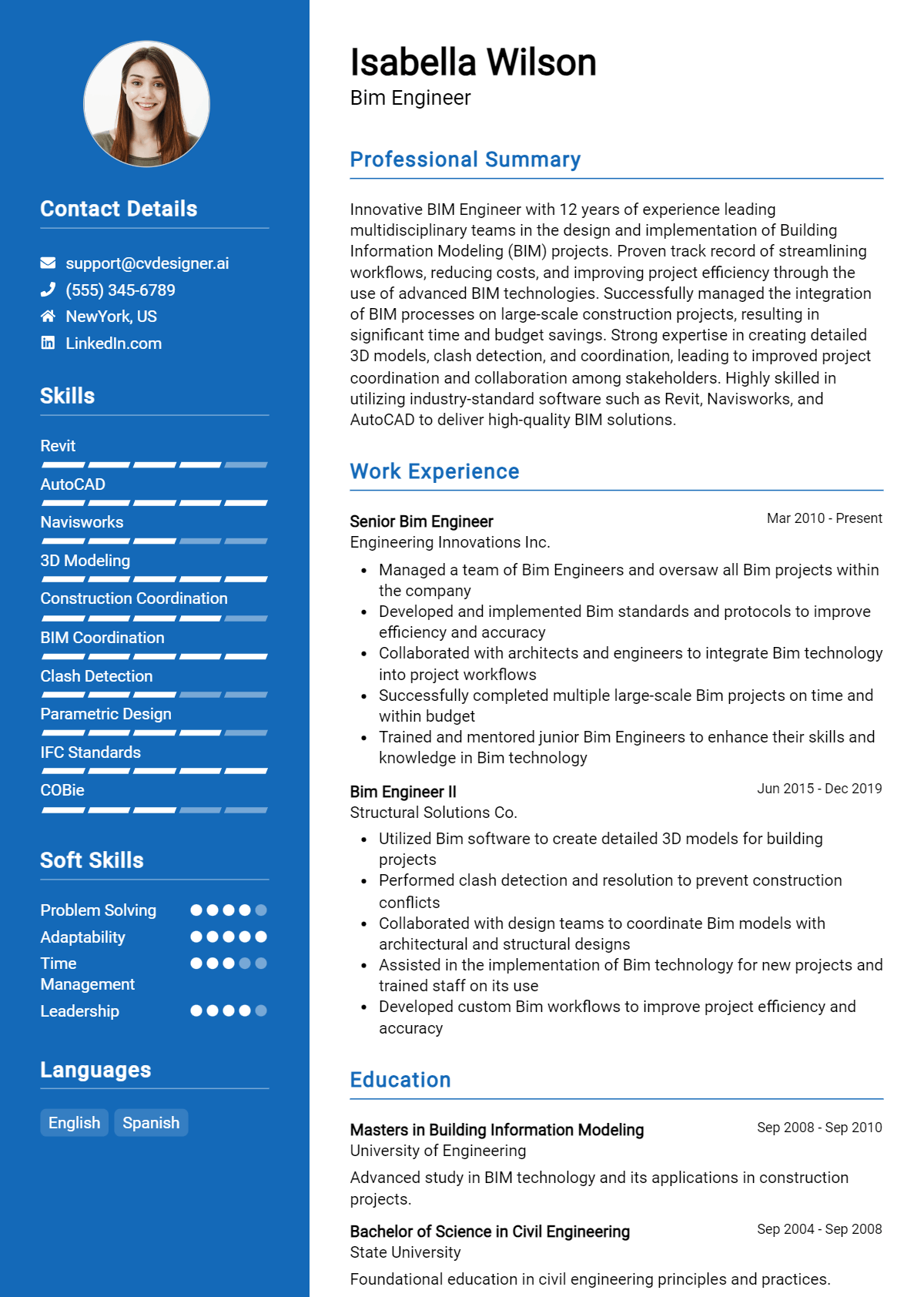 15 BIM Engineer Resume Examples And Templates for 2024 - ResumeDesign.ai