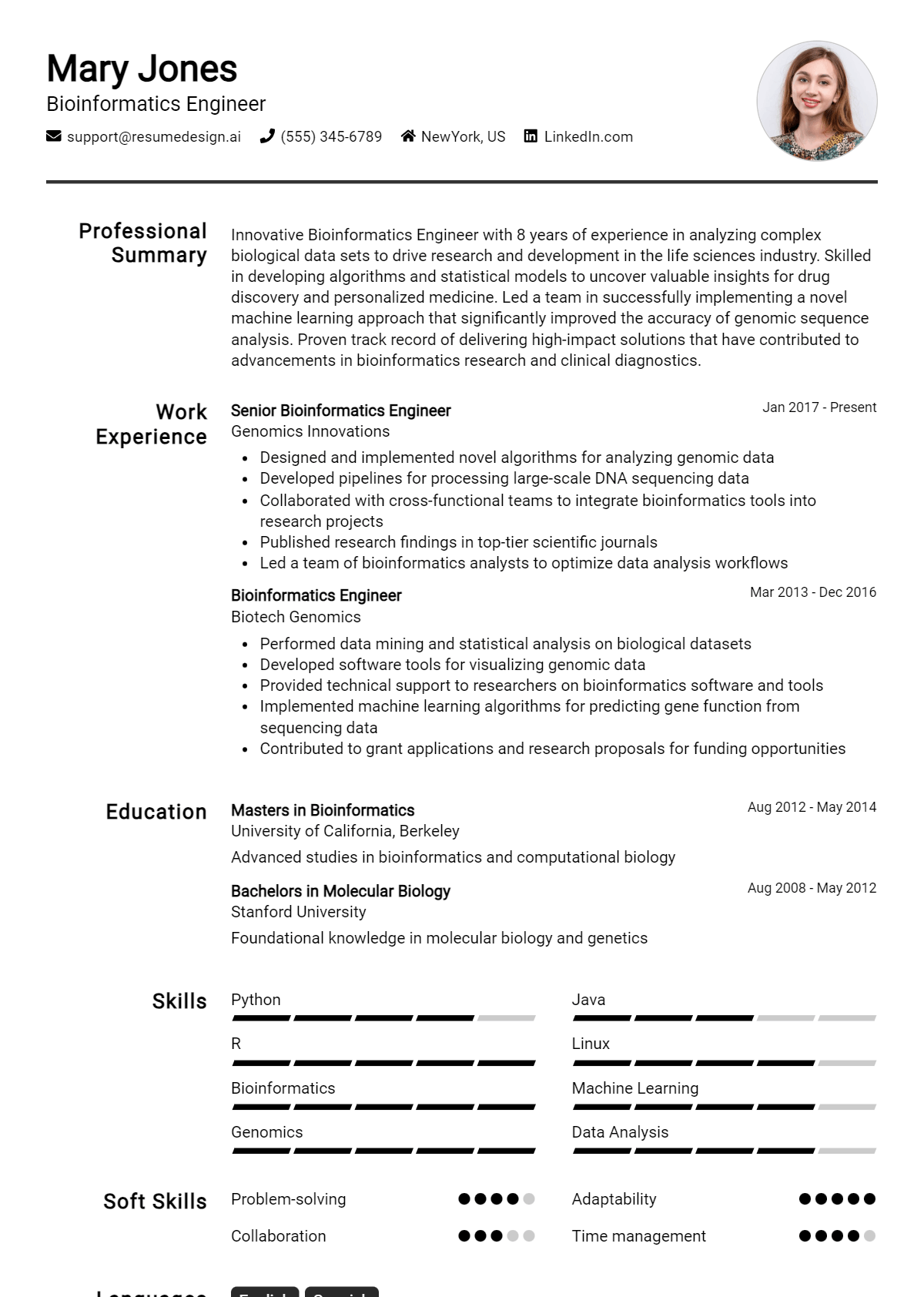 Bioinformatics Engineer Resume Example