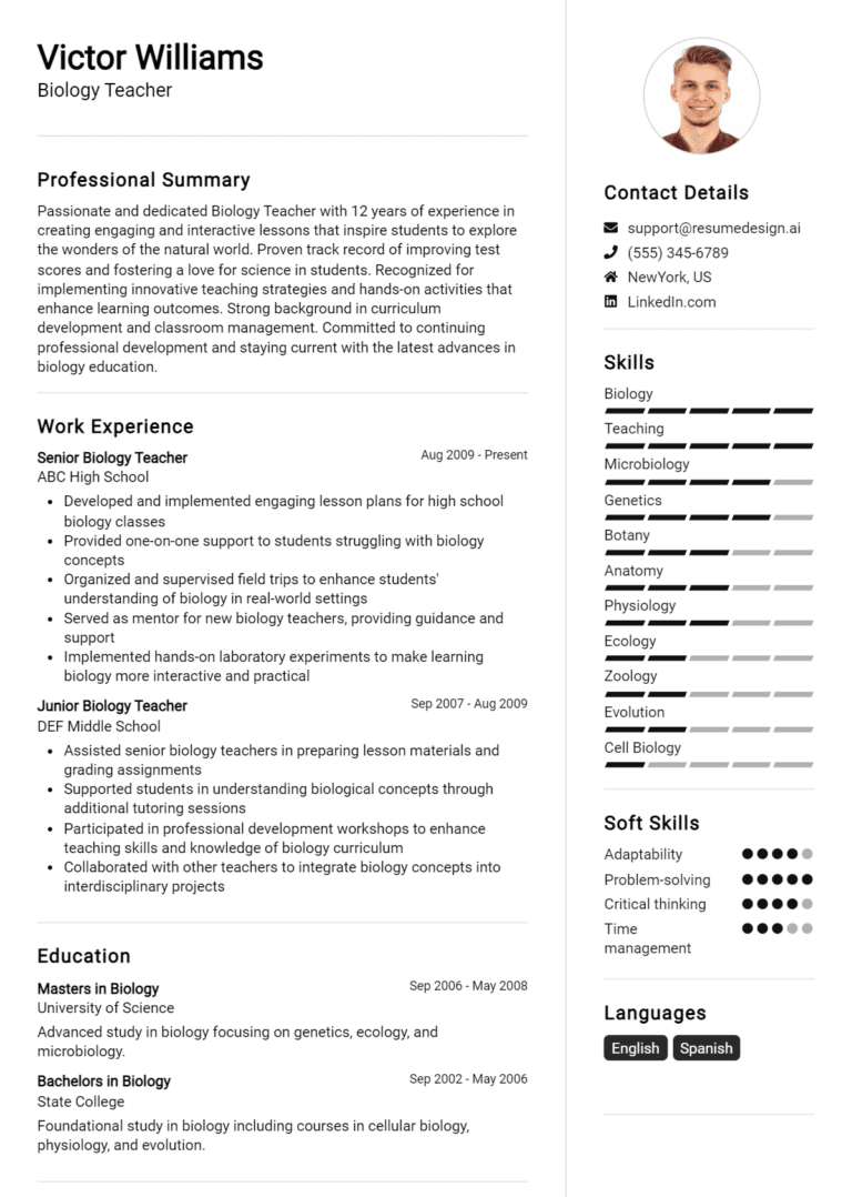 18 Biology Teacher Resume Examples And Templates for 2025