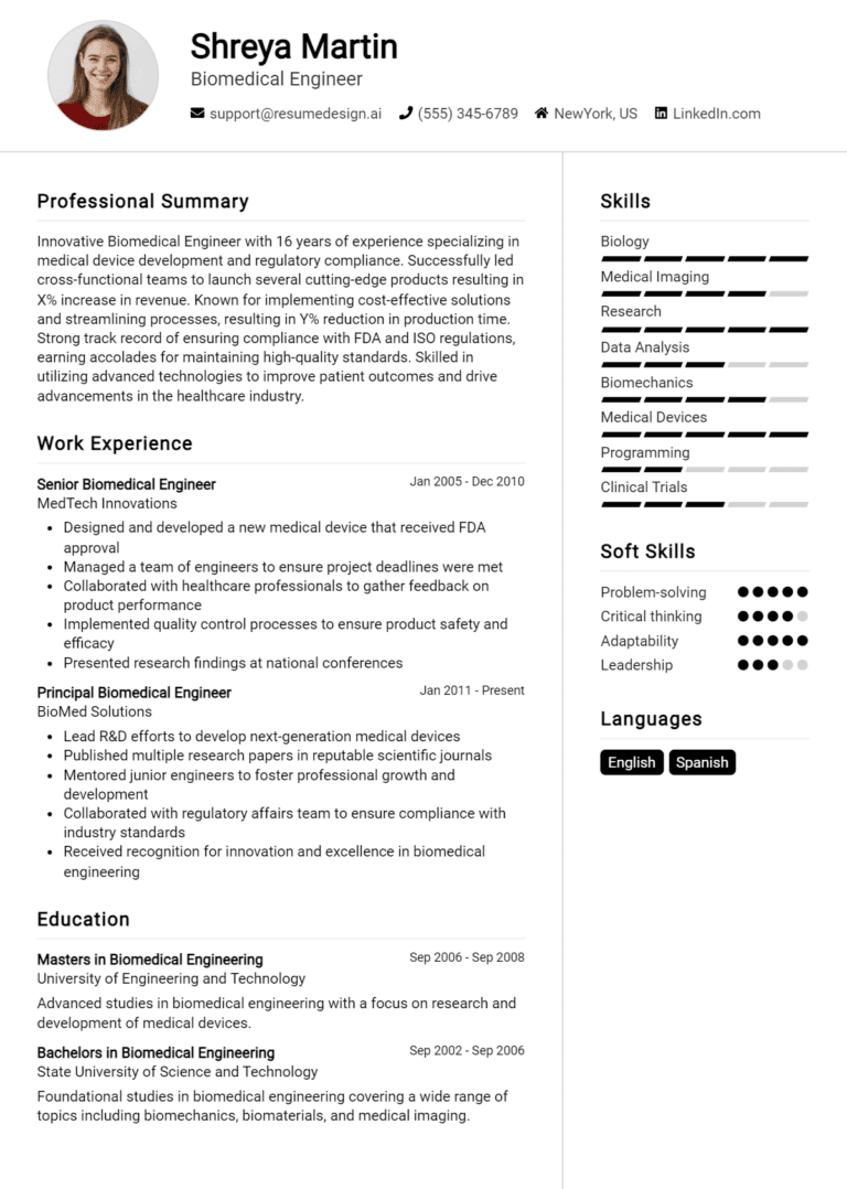 20 Biomedical Engineer Resume Examples And Templates for 2025