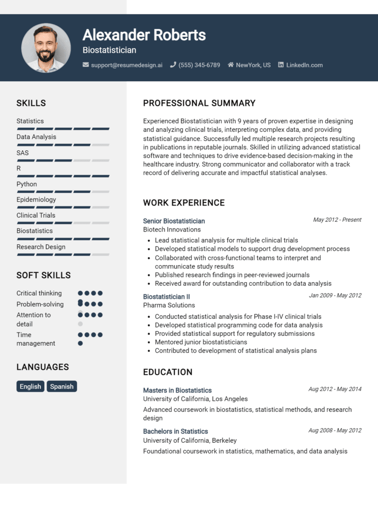 17 Biostatistician Resume Examples And Templates for 2025