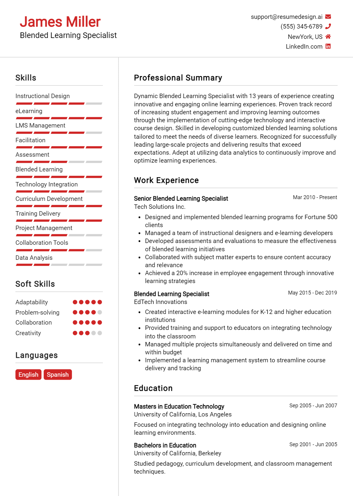 Blended Learning Specialist Resume Example