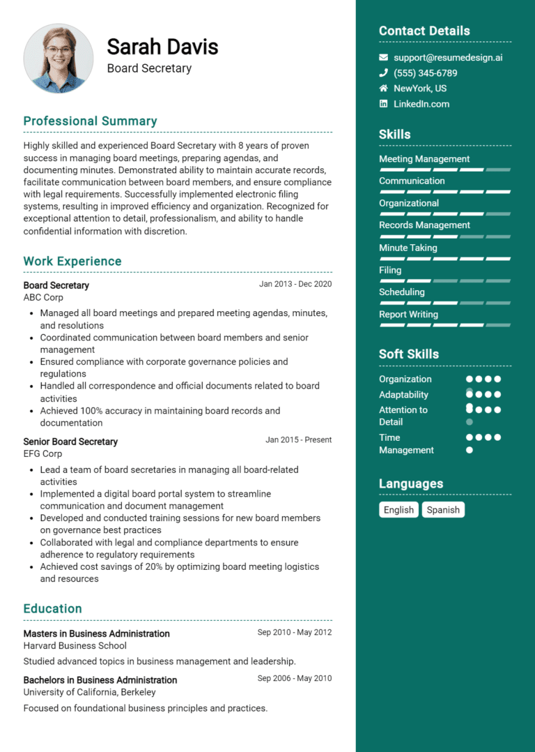 12 Board Secretary Resume Examples And Templates for 2025