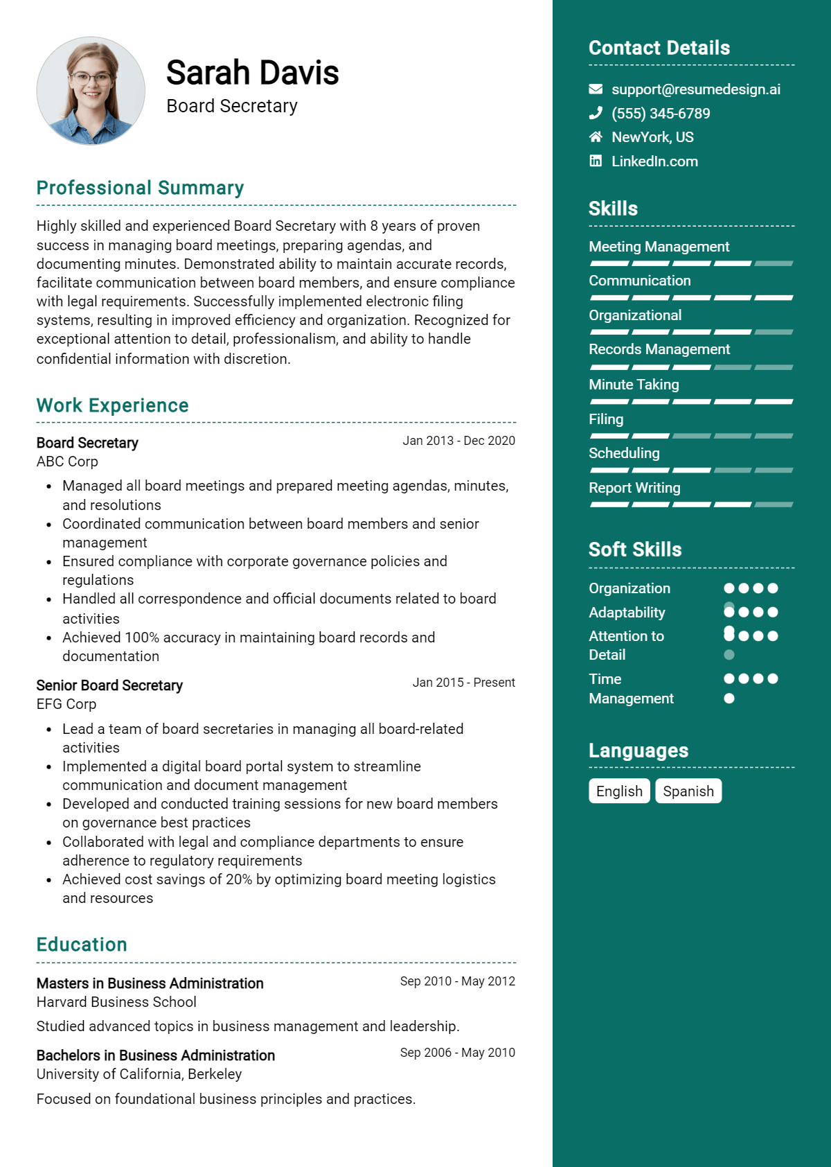 Board Secretary Resume Example