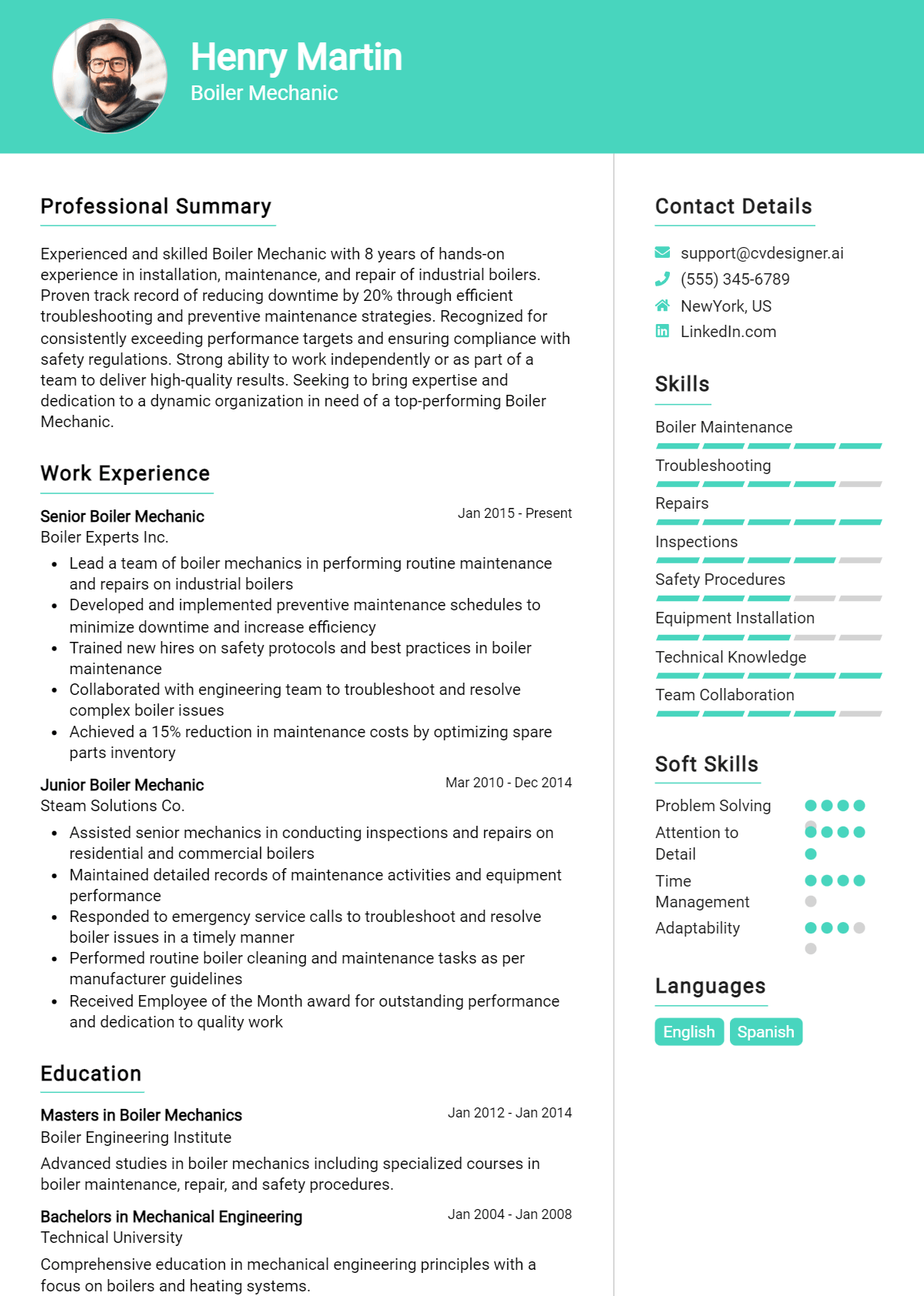 Boiler Mechanic Resume Example