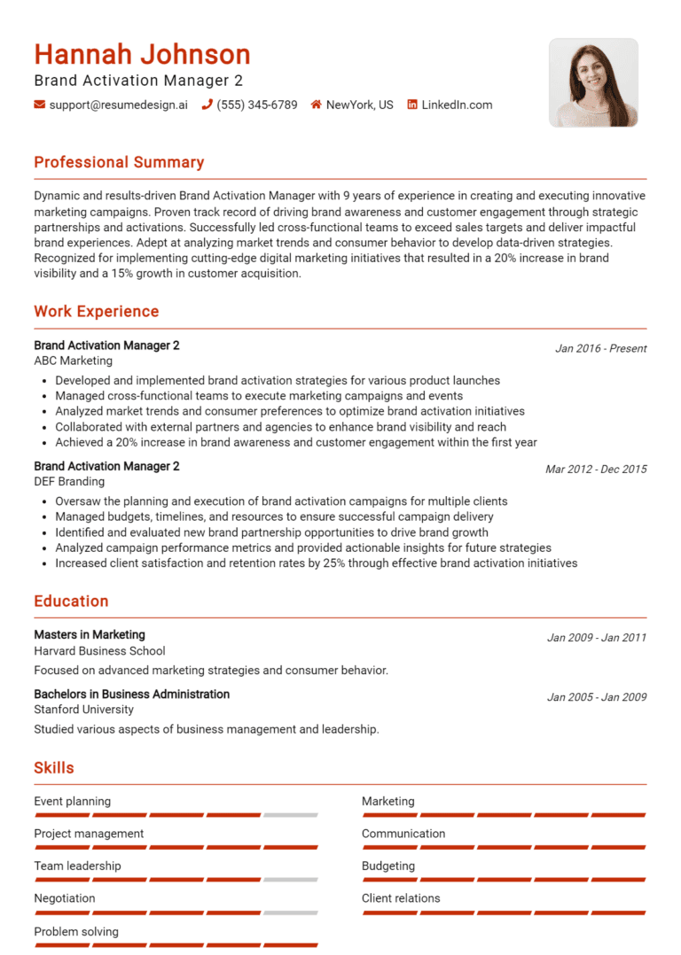 14 Brand Activation Manager Resume Examples And Templates for 2025 [Guide]