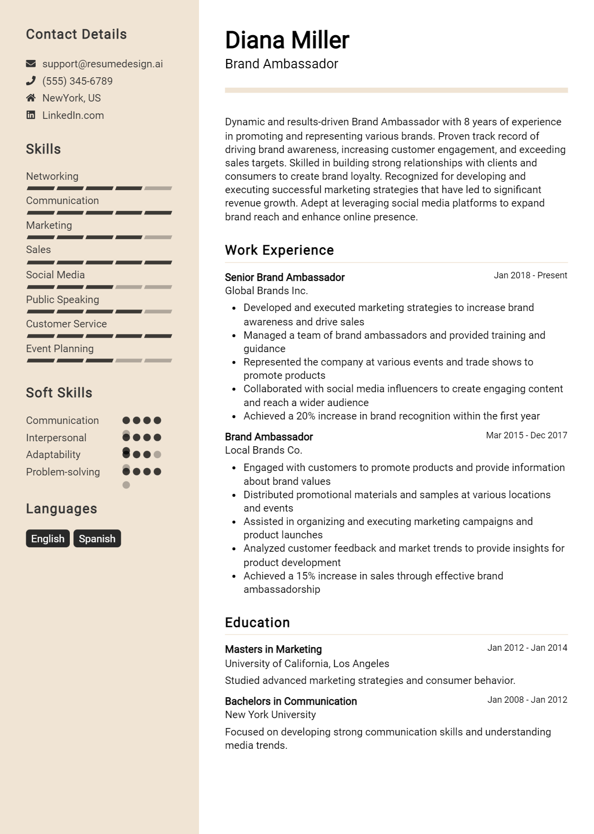 Brand Ambassador Resume Example