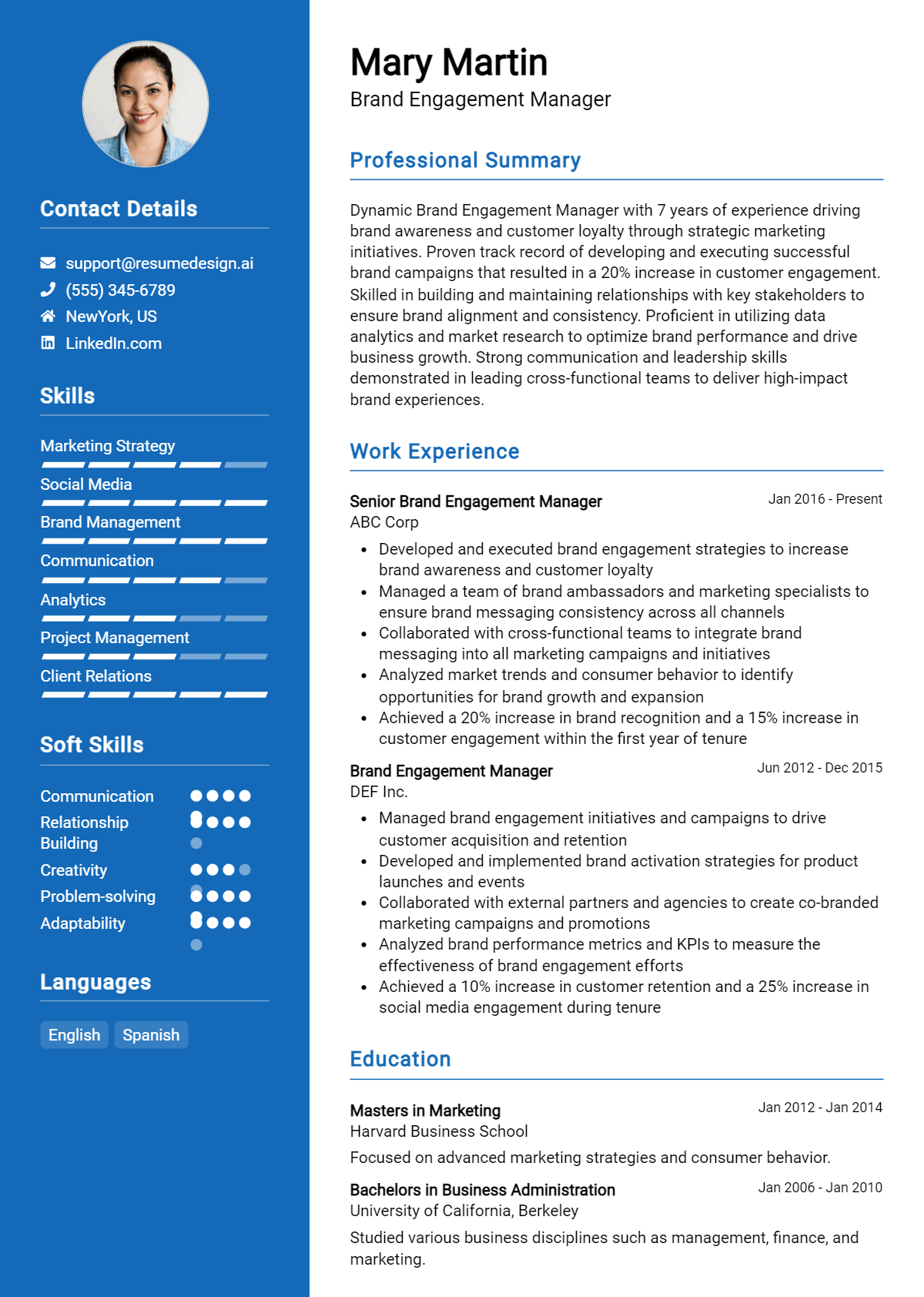 Brand Engagement Manager Resume Example