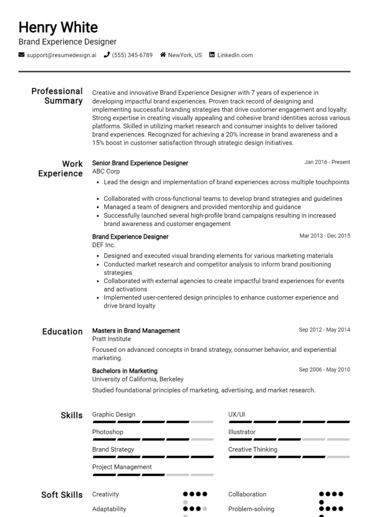 Brand Experience Designer Resume Example