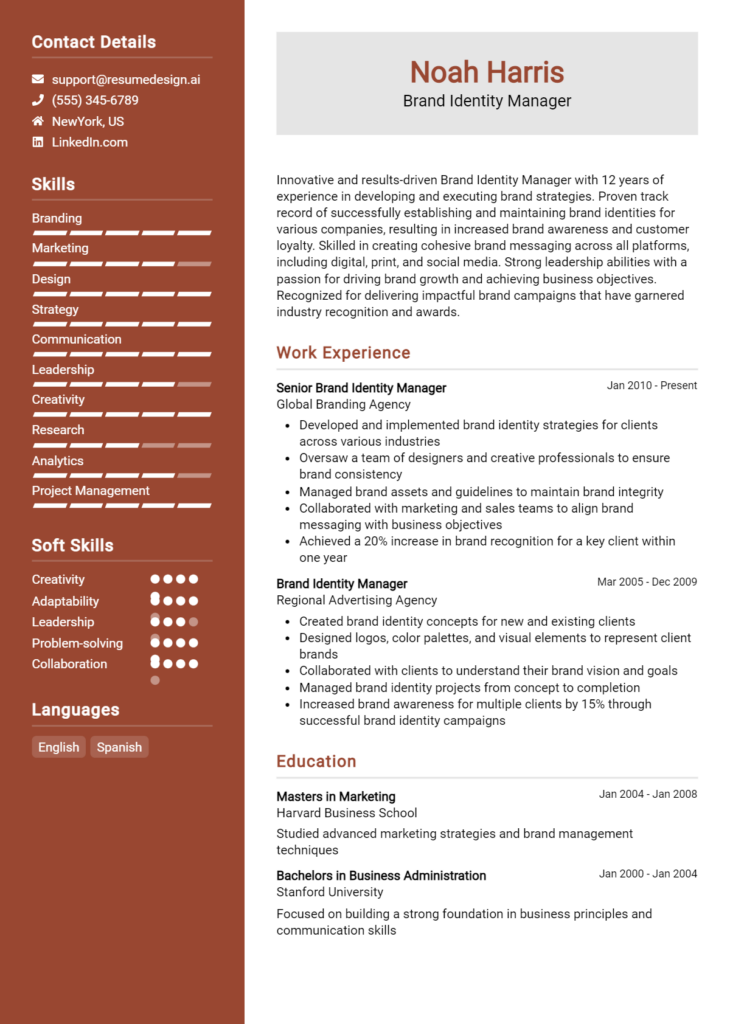 Brand Identity Manager Resume Example