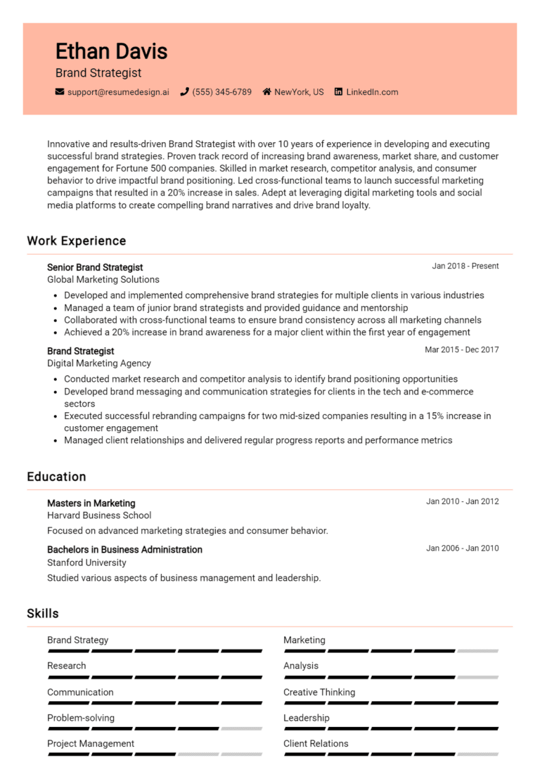 26 Brand Strategist Resume Examples And Templates for 2025