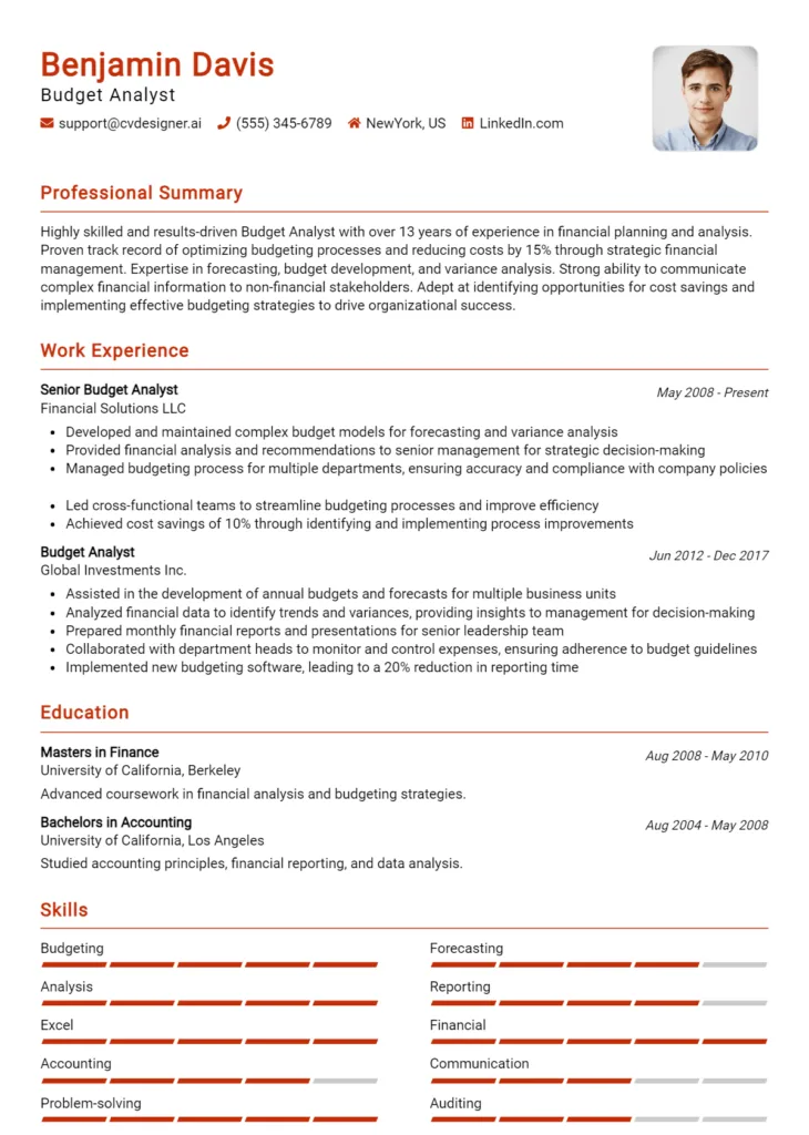 Budget Analyst Resume Example