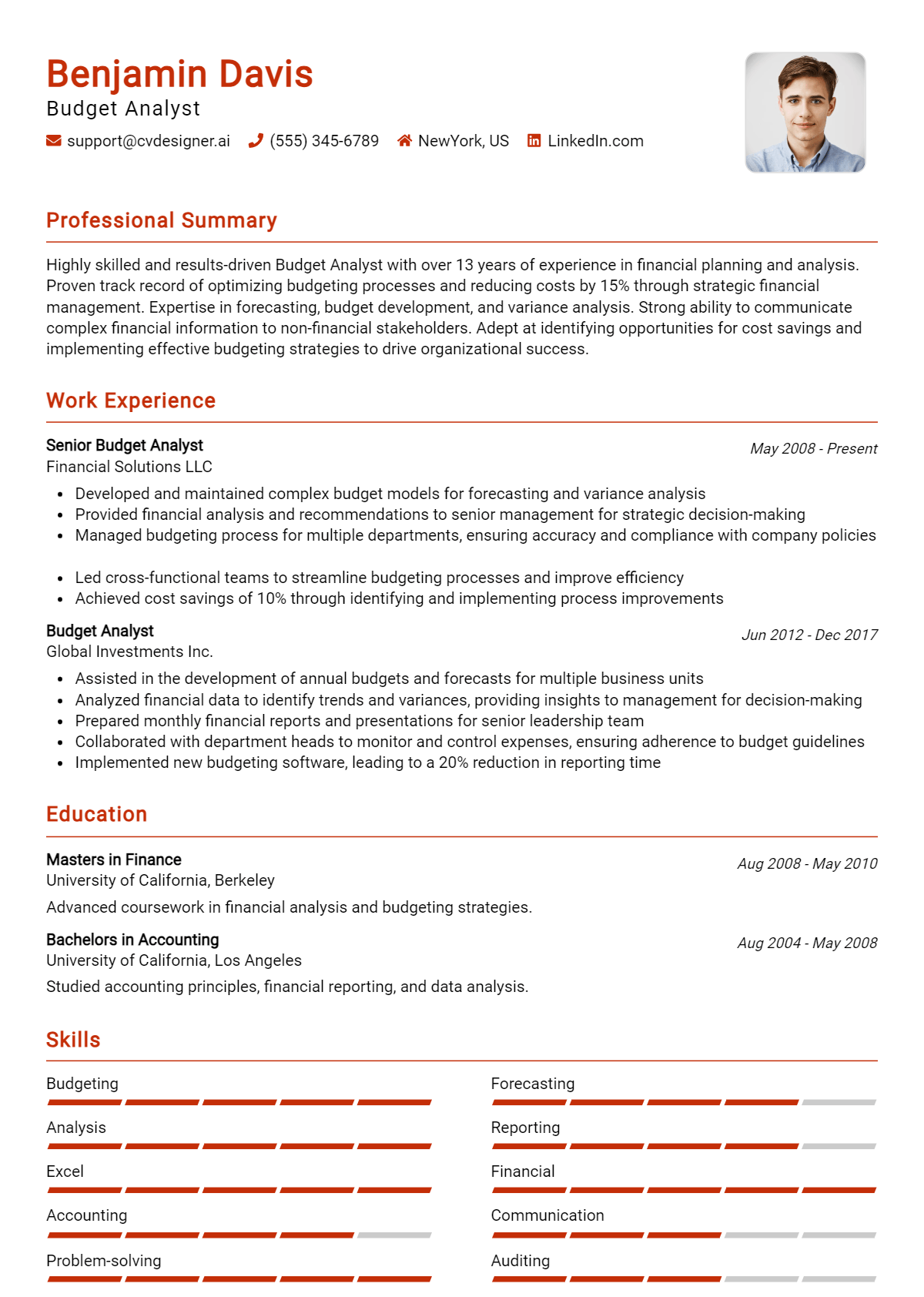 Budget Analyst Resume Example