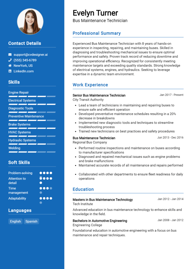 Bus Maintenance Technician Resume Example