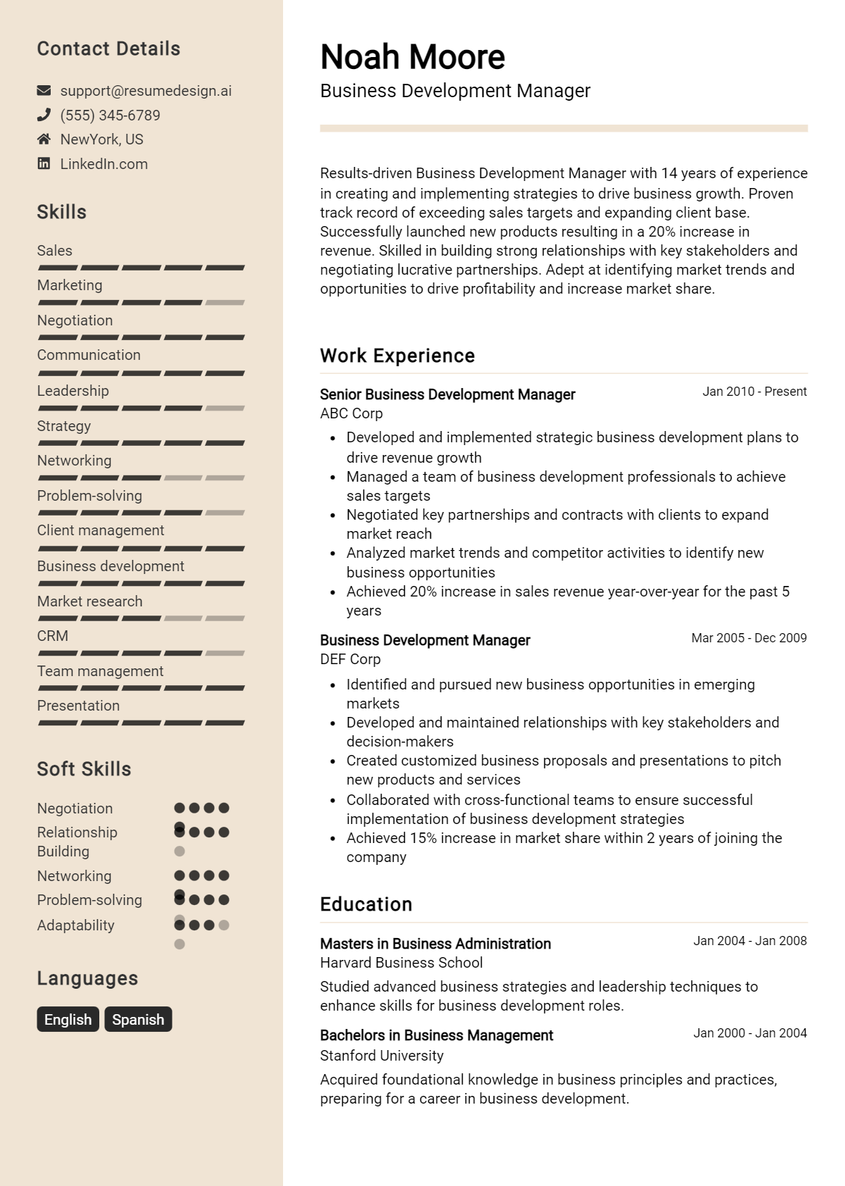 Business Development Manager Resume Example