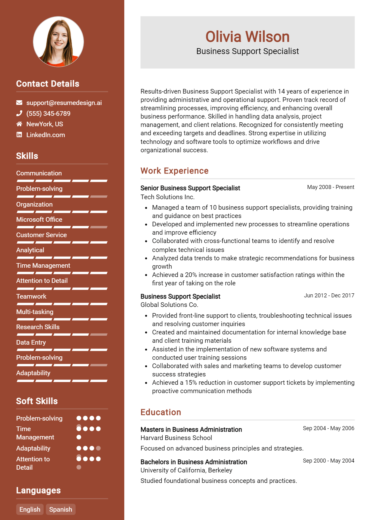 Business Support Specialist Resume Example