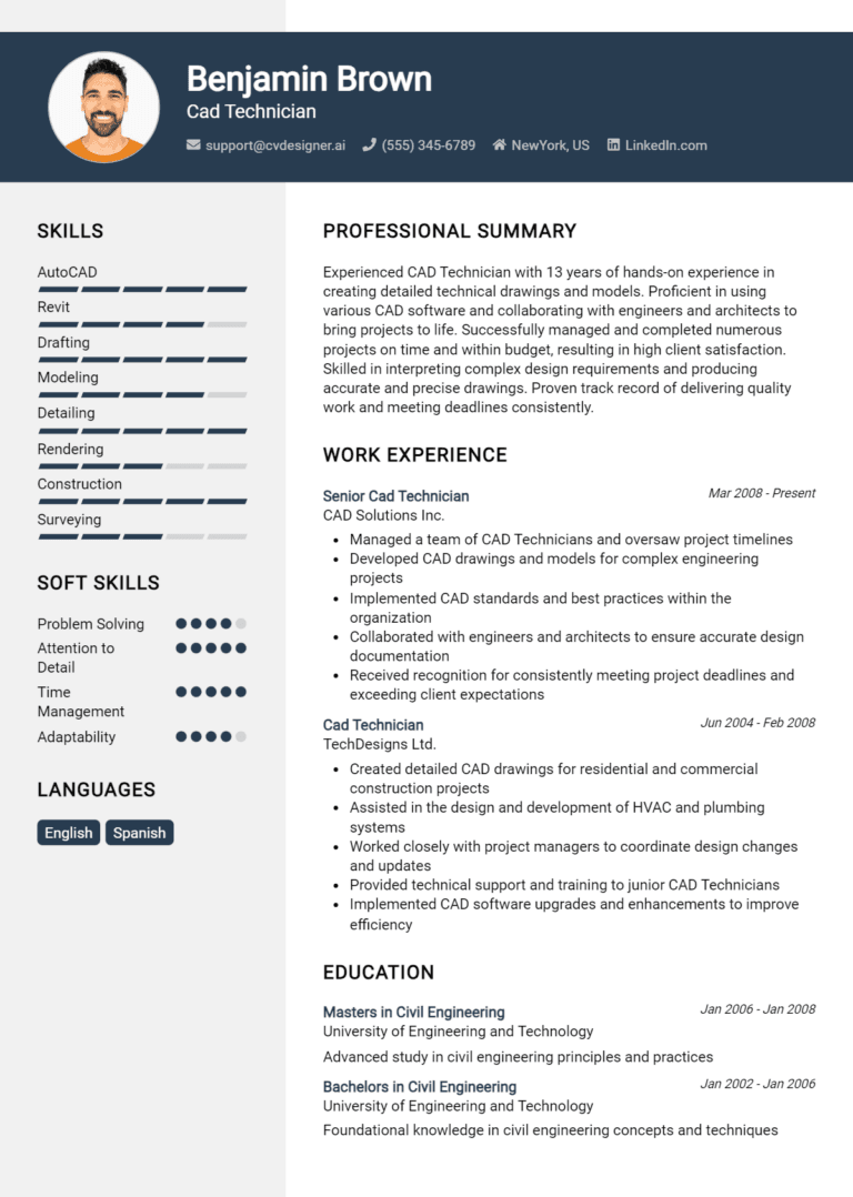 15 CAD Technician Resume Examples And Templates for 2025