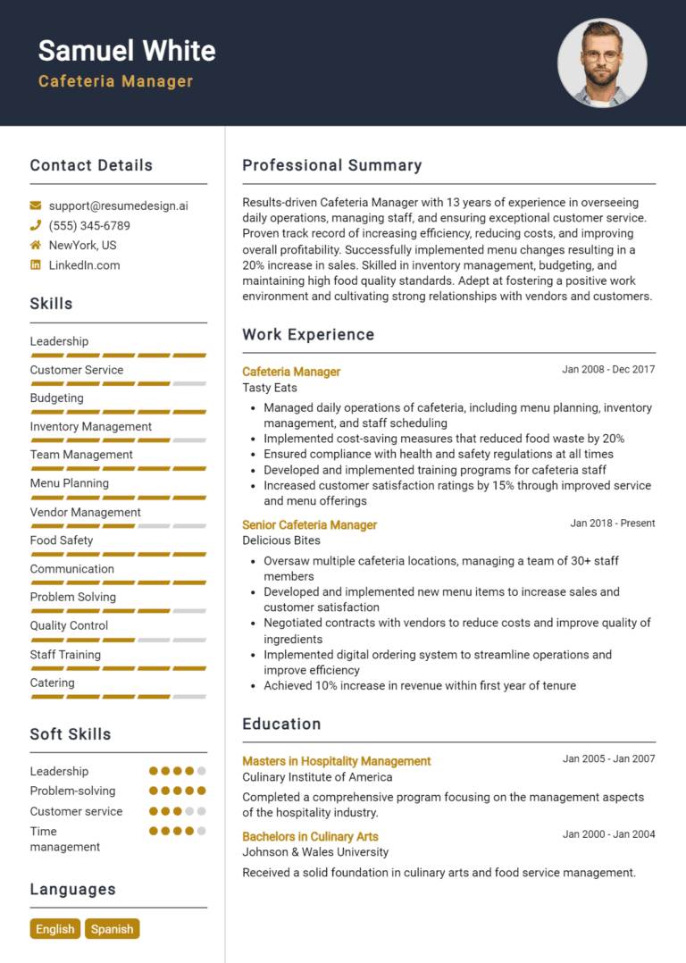 8 Cafeteria Manager Resume Examples And Templates for 2025