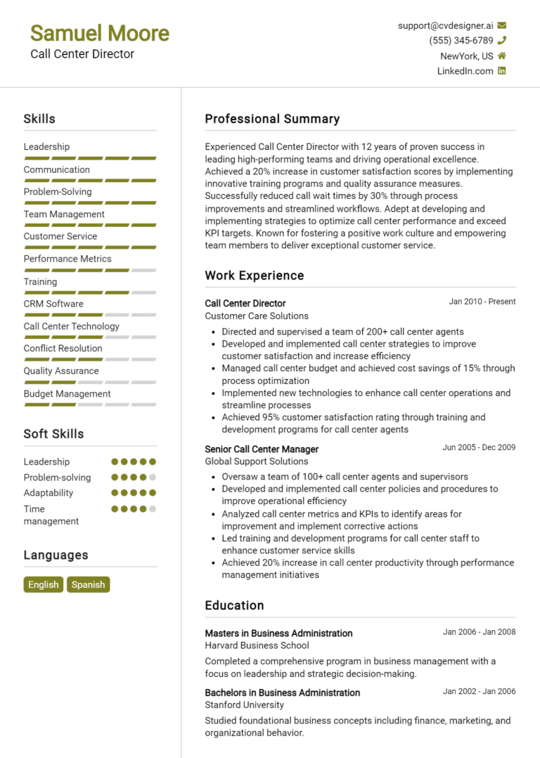 11 Call Center Director Resume Examples And Templates for 2025: Expert Tips