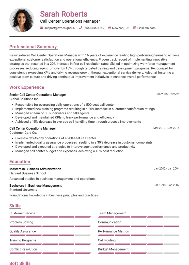 11 Call Center Operations Manager Resume Examples And Templates for 2025: Expert Tips