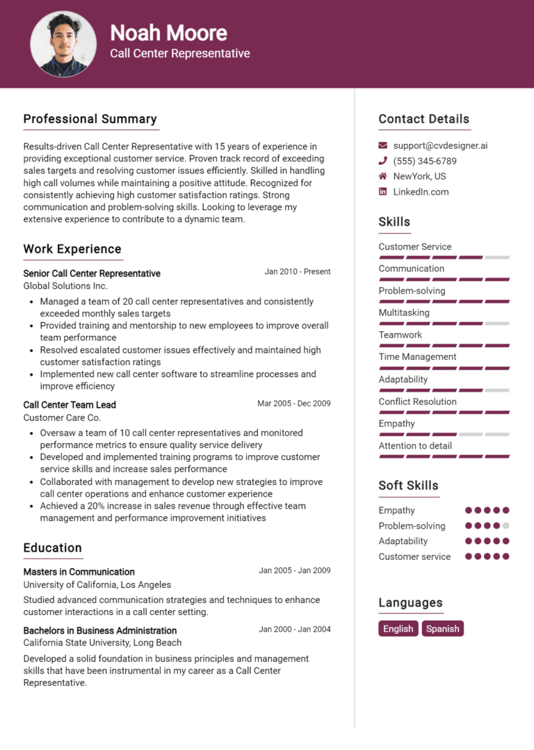 11 Call Center Representative Resume Examples And Templates for 2025